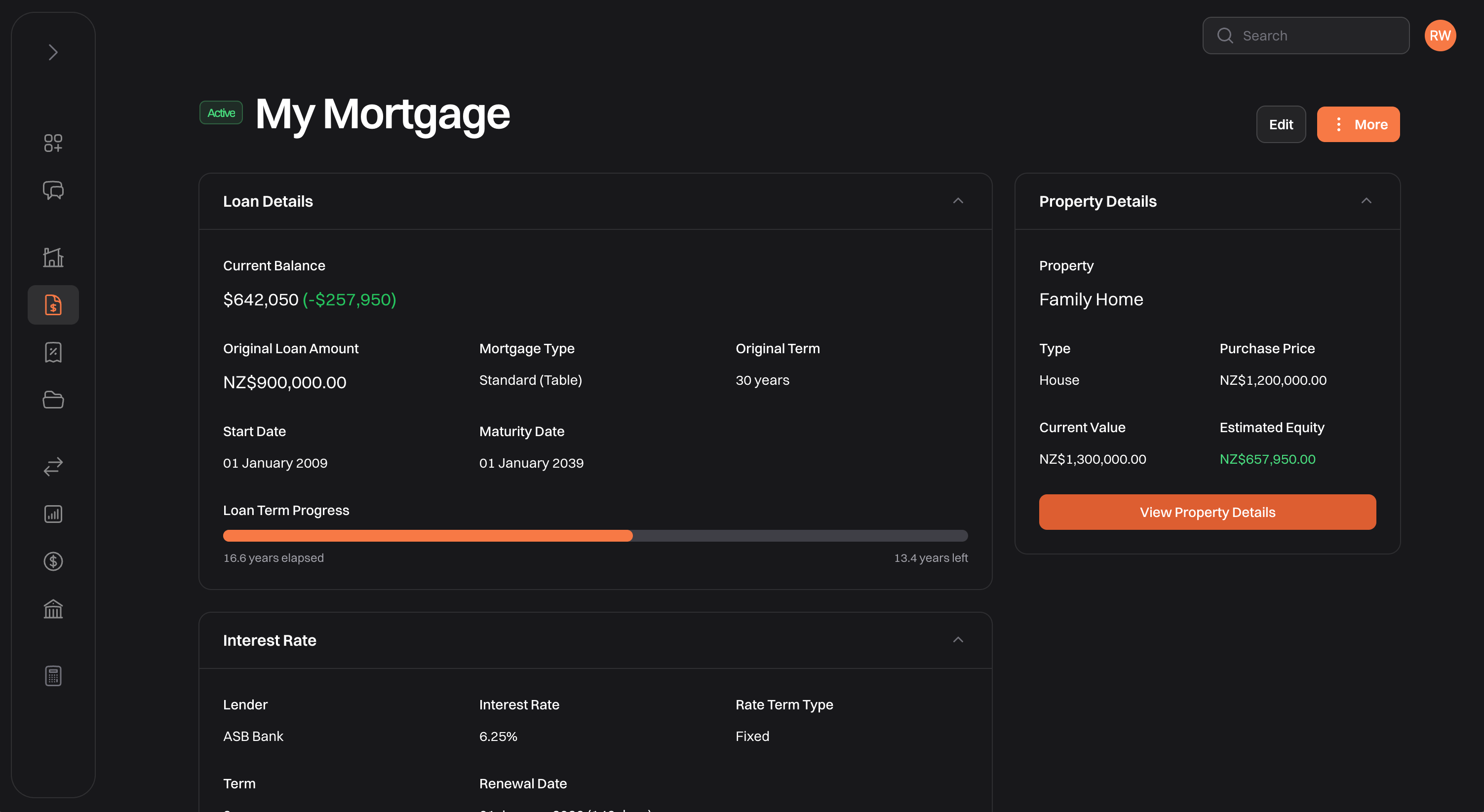 Screenshot of the application interest rate comparison page